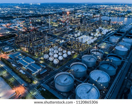 Aerial photograph of industrial area at blue time.