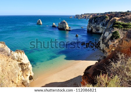 High view of Pinhao Beach in Lagos, Algarve, Portugal Royalty-Free Stock Photo #112086821