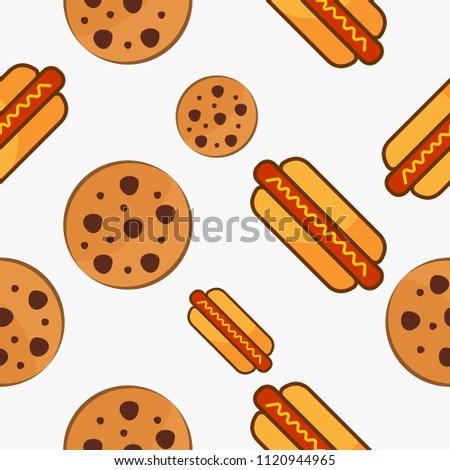 Hot dog and biscuit fast food pattern design vector.