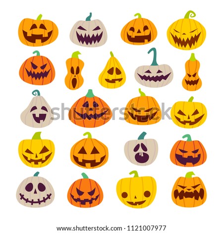 Set of Halloween scary pumpkins. Flat style vector spooky creepy pumpkins Royalty-Free Stock Photo #1121007977