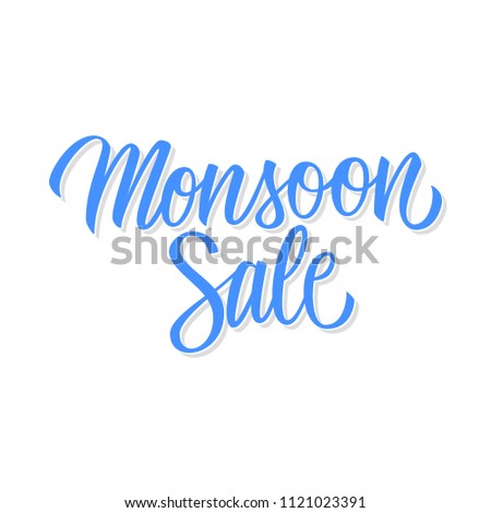 Monsoon Sale hand drawn lettering special offer template for monsoon seasonal shopping, business, promotion and advertising. Vector illustration.