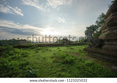 Beautiful landscape view from ancient buddhist temple, Mrauk u Myanmar