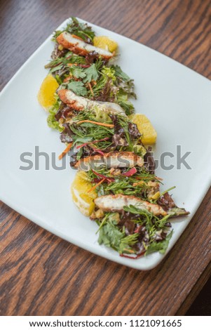 salad with smoked eel and herbs