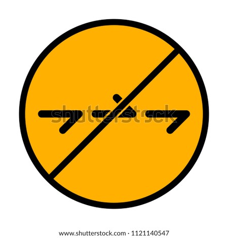 Few arrows, same direction. Linear, thin outline. not allowed, black object in warning sign with orange background color