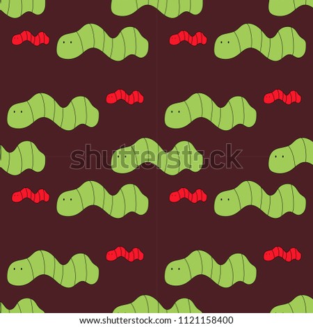 Cute green worm cartoon, seamless pattern