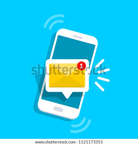 Unread email notification. New message on the smartphone screen. Vector illustration. Royalty-Free Stock Photo #1121173355