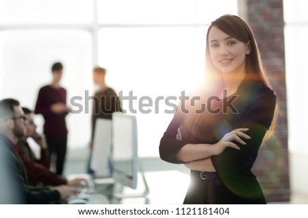 business woman on blurred background office