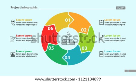 Six elements of money growing circle diagram template. Business data. Graph, chart, design. Creative concept for infographic, report. Can be used for topics like finances, savings, investment