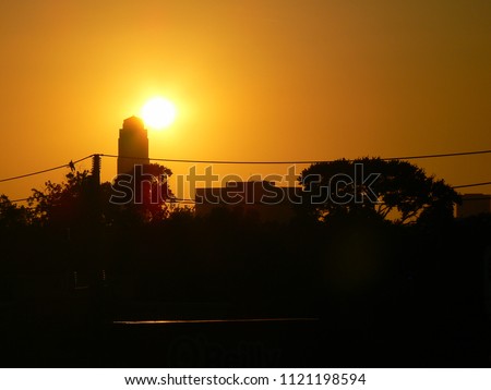 Houston skyline silhouette on a hot summer day.
