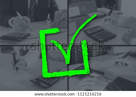 Validation concept illustrated by pictures on background