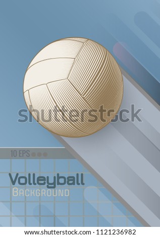 Engraving golden volleyball and shadow line space illustration with gray color stripe on blue dynamic background