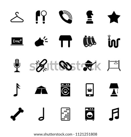 Single icon. collection of 25 single filled icons such as table, washing machine, construction, chain, water hose, call, music note. editable single icons for web and mobile.