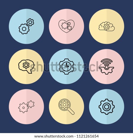 Set of 9 cogwheel outline icons such as gear