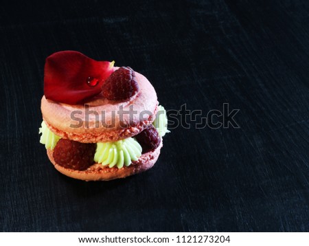 cake petal of rose with mint and raspberry