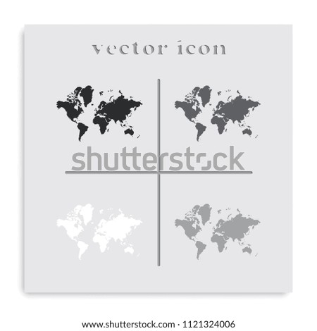 World map flat black and white vector icon.