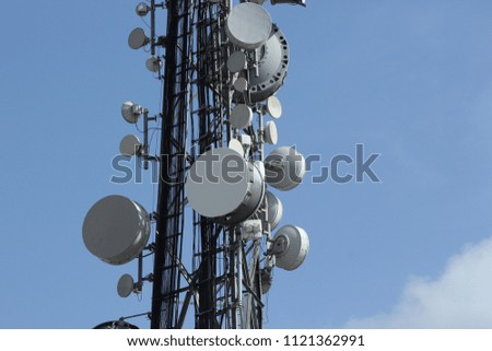 Communications Tower  with sky background: Transmitting and receiving data