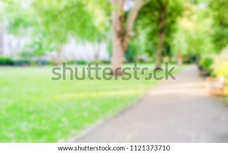 Defocused Background of Gardens in Pimlico, London, UK. Intentionally blurred post production
