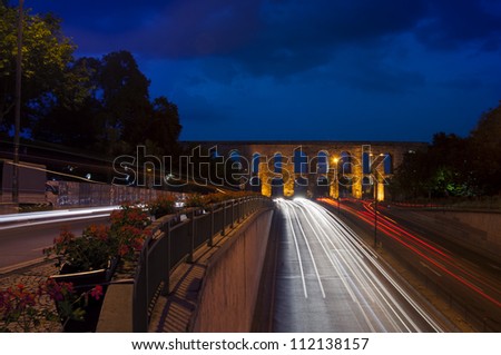 Aqueduct of Valens in Istanbul, Turkey, long-exposur photo