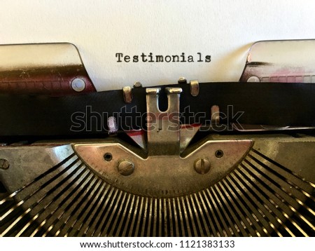 Testimonials, word title heading typewritten on vintage manual typewriter machine