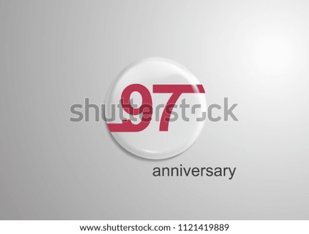 97 Years Anniversary Logo Celebration, red flat design inside 3d white rounded background
