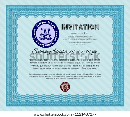 Light blue Vintage invitation template. With quality background. Vector illustration. Money Pattern. 