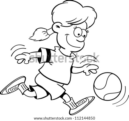 Black and white illustration of a girl playing basketball