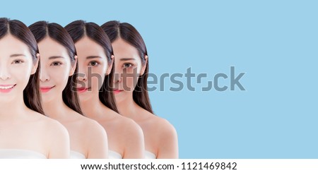 woman with skin whitening concept on the blue background Royalty-Free Stock Photo #1121469842