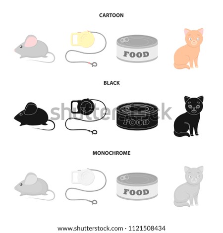 Mouse, pet leash, pet food, kitten. Cat set collection icons in cartoon,black,monochrome style bitmap symbol stock illustration web.