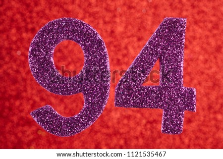 Number ninety-four purple color over a red background. Anniversary. Horizontal