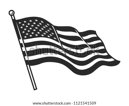 Monochrome American flag template for USA Independence Day in vintage style isolated vector illustration