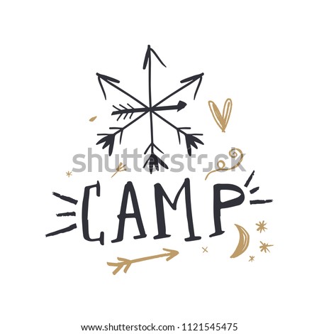 Camping logo elements set for your design. Good for kids products. Clipart. Isolated details.
