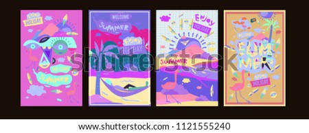 Set of summer illustration for poster, cover, and advertisement. Retro and vintage summer design illustration. Summer holiday background template in eps10.
