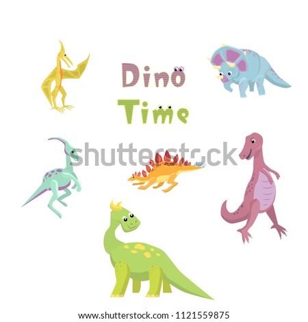 A set of pictures with funny dinosaurs of the Jurassic period 