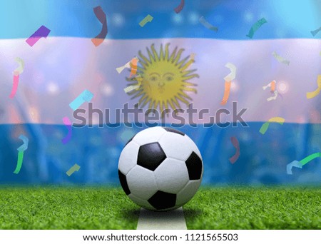 Argentine flag and soccer ball.
Concept sport.