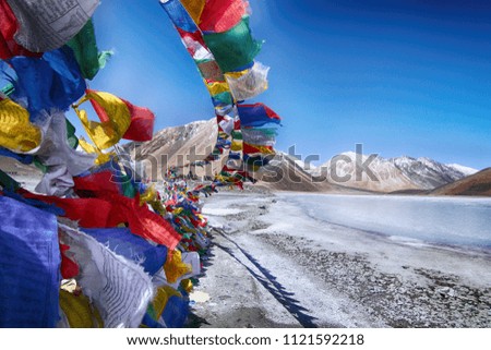 Pangong lake and Mountains in winter. leh ladakh India.