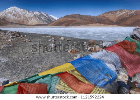 Pangong lake and Mountains in winter. leh ladakh India.
