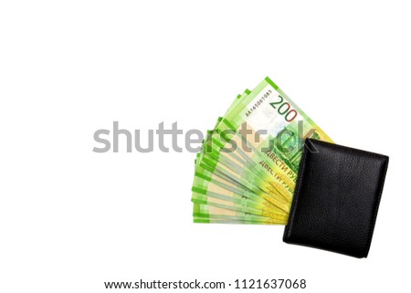 Russian cash. Bill in 200 rubles. Black man's purse. Isolated