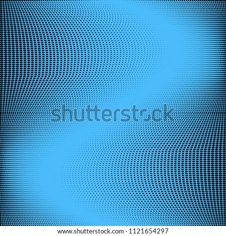 Abstract monochrome bright halftone pattern. Soft dynamic lines. Vector illustration with dots. Modern polka dots blue background