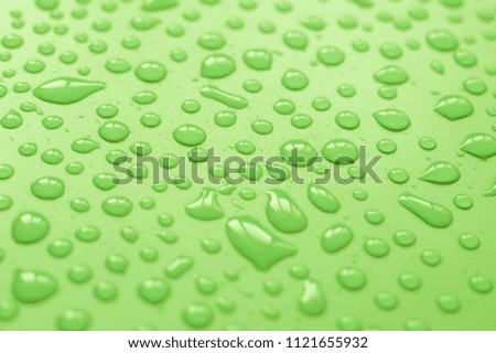 Water drops on green background.Close up water drop on green background.