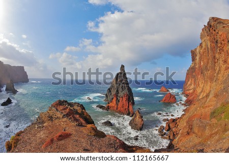 Madeira. The picturesque rocky coastline in the eastern part of the island