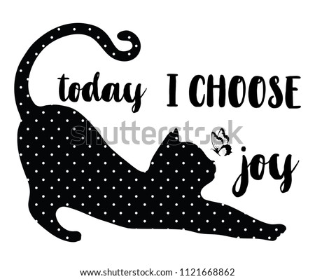Black and white fun cat illustration.