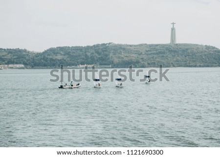 Competition of sailboats in Lisbon in Portugal. Sea sport and hobby