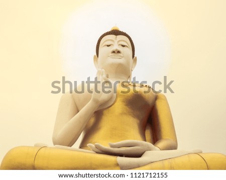Big Great Beautiful Buddha Statue Meditation Sitting with Soft Light in Local Temple, Thailand