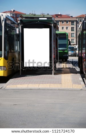 Outdoor empty billboard mockup at city bus station in Istanbul Turkey