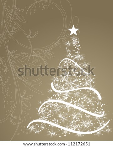 stylized Christmas tree on decorative floral background