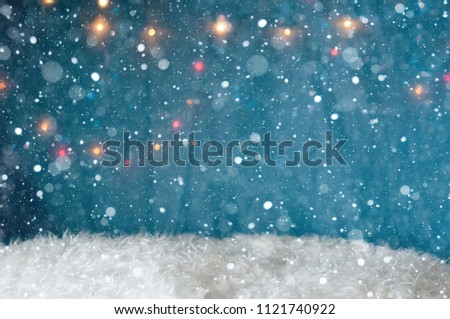 Christmas decoration in blue and white wit red and yellow lights
