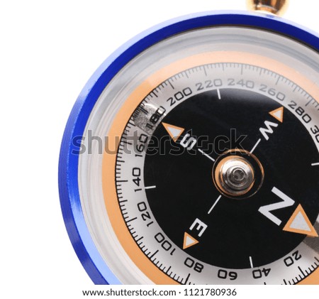 Modern compass on white background, closeup