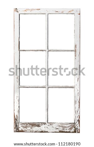 Old weathered 6 pane window isolated on white Royalty-Free Stock Photo #112180190