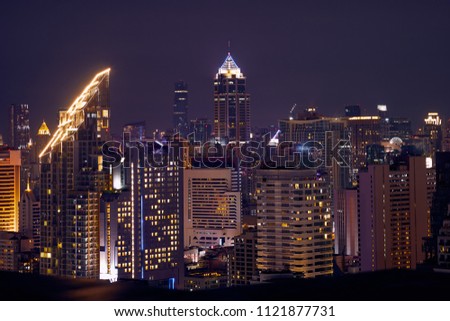scenic of urban cityscape night view from rooftop building