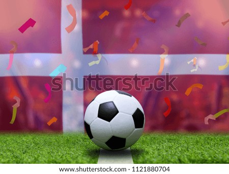 Denmark flag and soccer ball.
Concept sport.